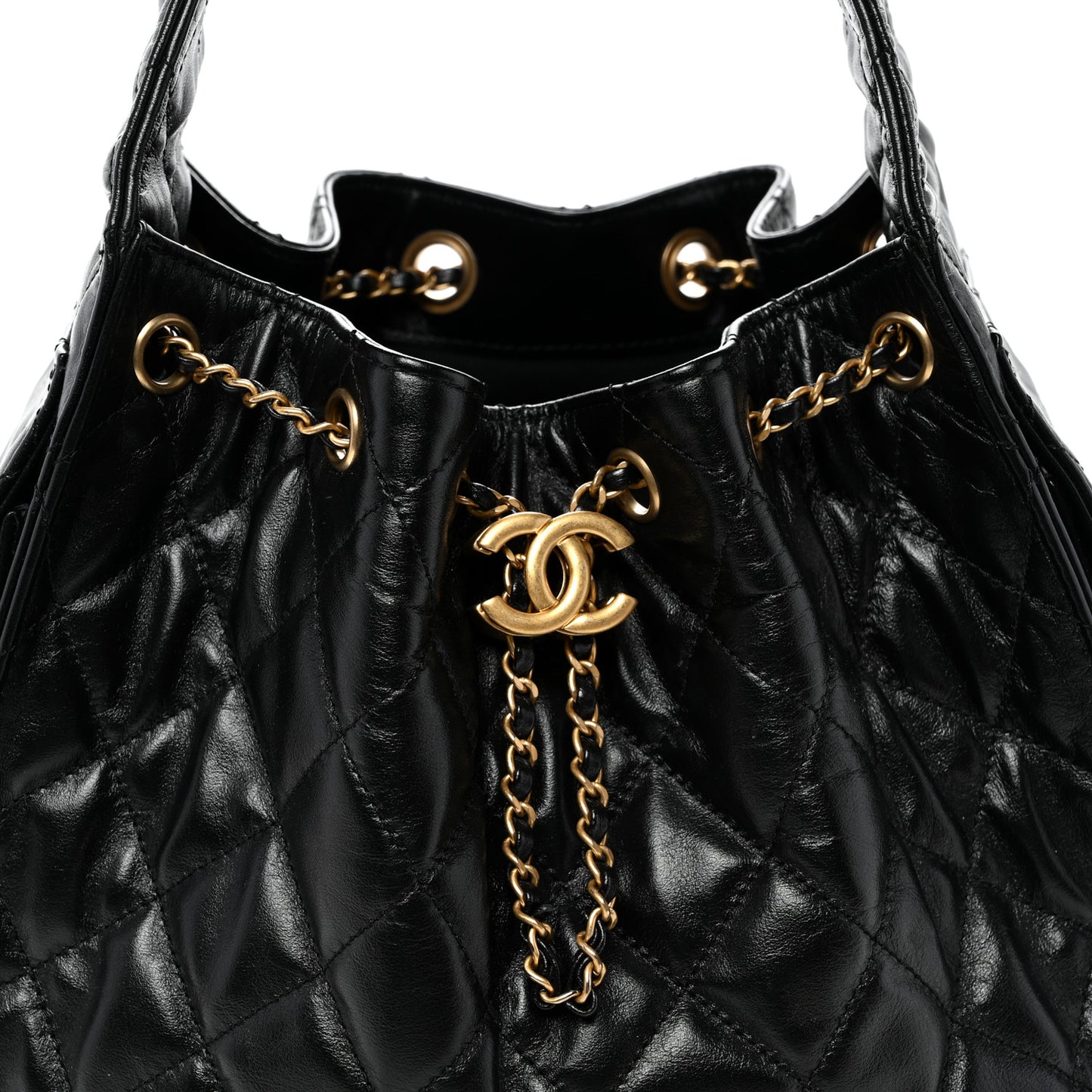 Shiny Crumpled Calfskin Quilted Small Chanel 25 Handbag Black