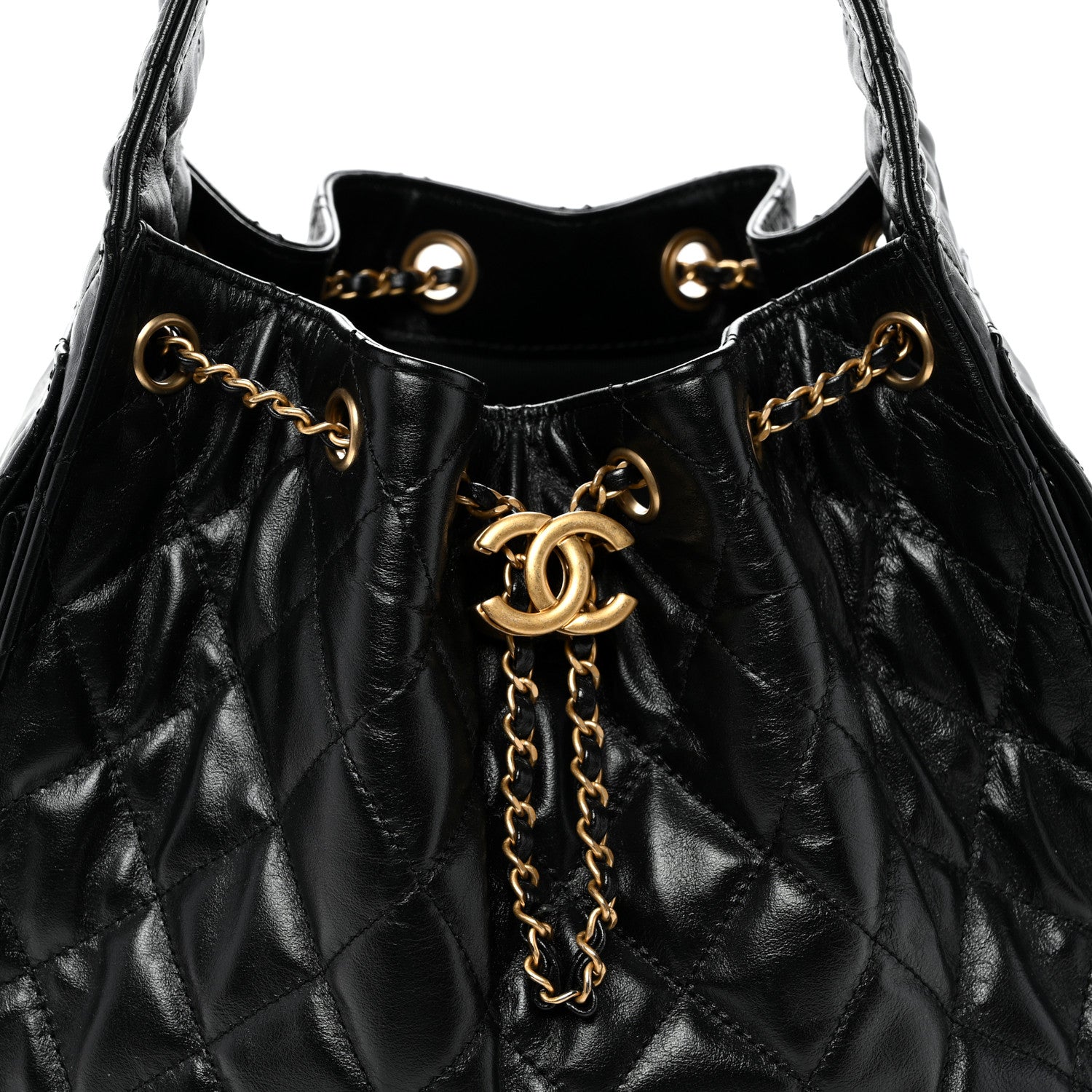 Chanel Shiny Crumpled Calfskin Quilted Small Chanel 25 Handbag Black 8 of 10