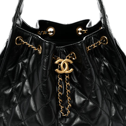 Chanel Shiny Crumpled Calfskin Quilted Small Chanel 25 Handbag Black 8 of 10