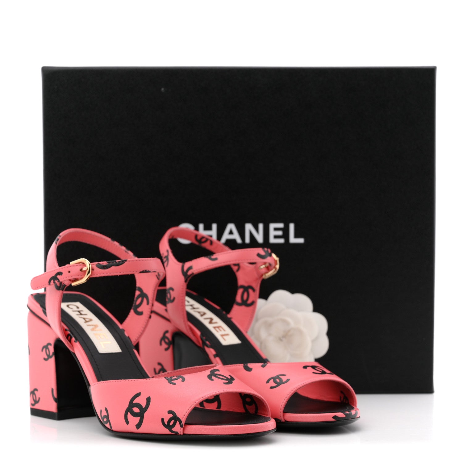 Chanel Printed Lambskin Coco Beach Sandals 37 Pink Black 11 of 11