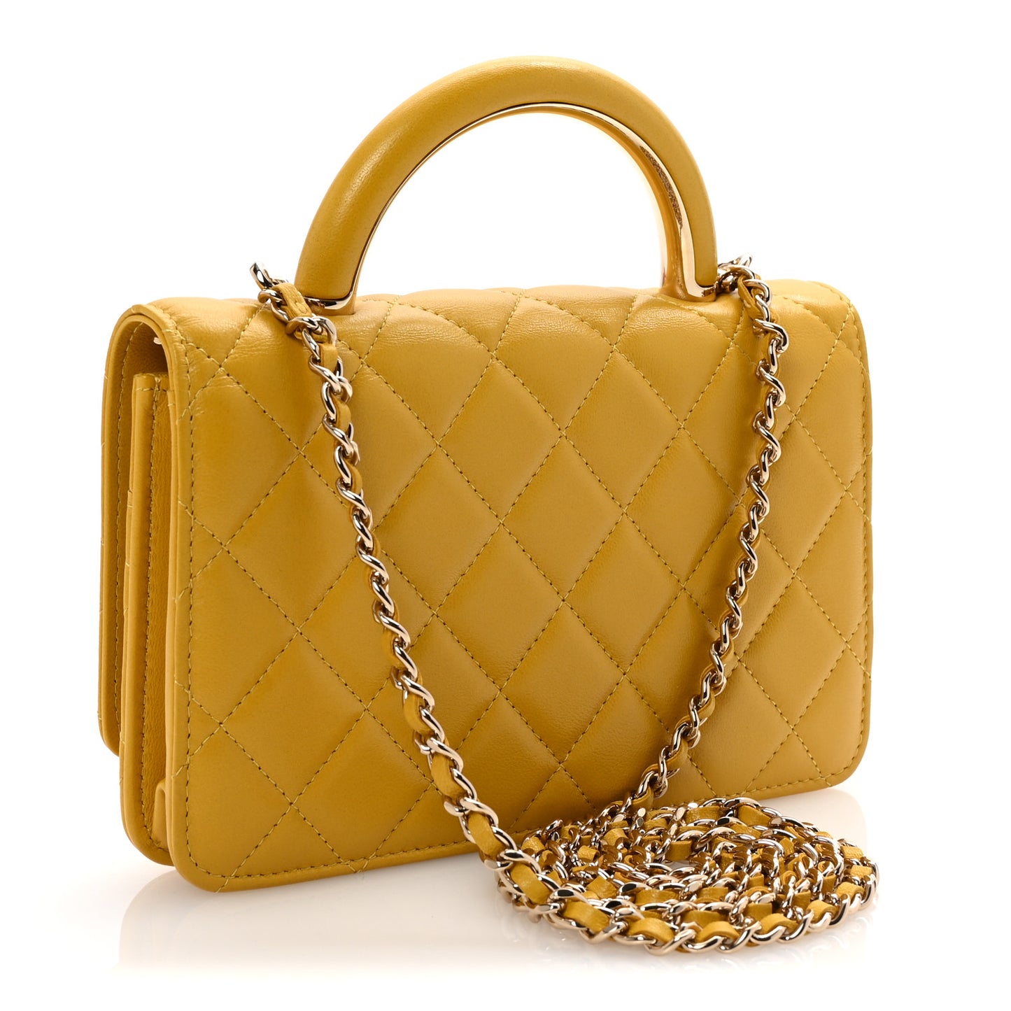 Lambskin Quilted Top Handle Wallet On Chain WOC Yellow