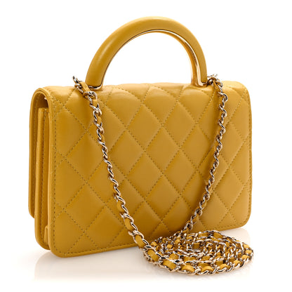 Chanel Lambskin Quilted Top Handle Wallet On Chain WOC Yellow 3 of 11