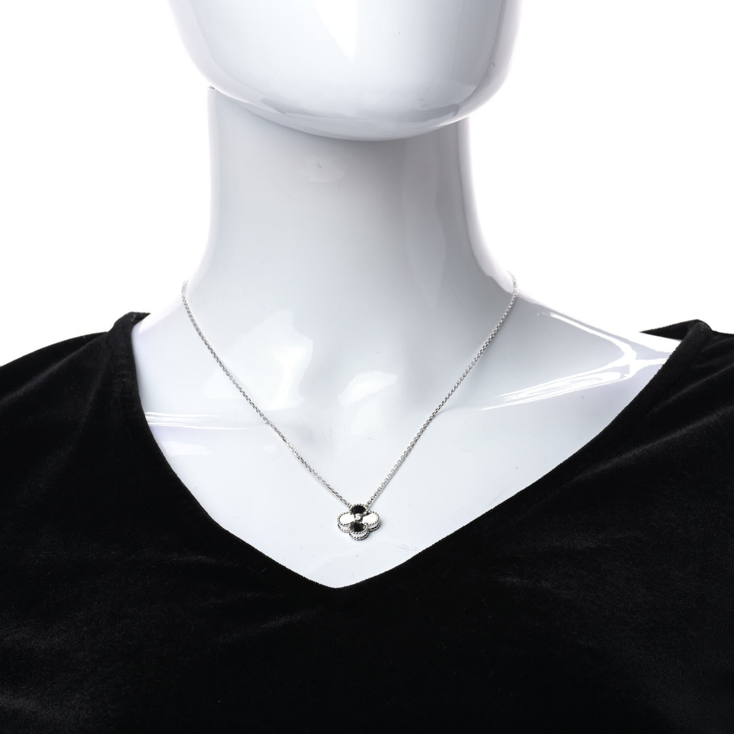 Van Cleef & Arpels 18K White Gold Diamond Guilloche Vintage Alhambra Pendant Necklace 2 of 6