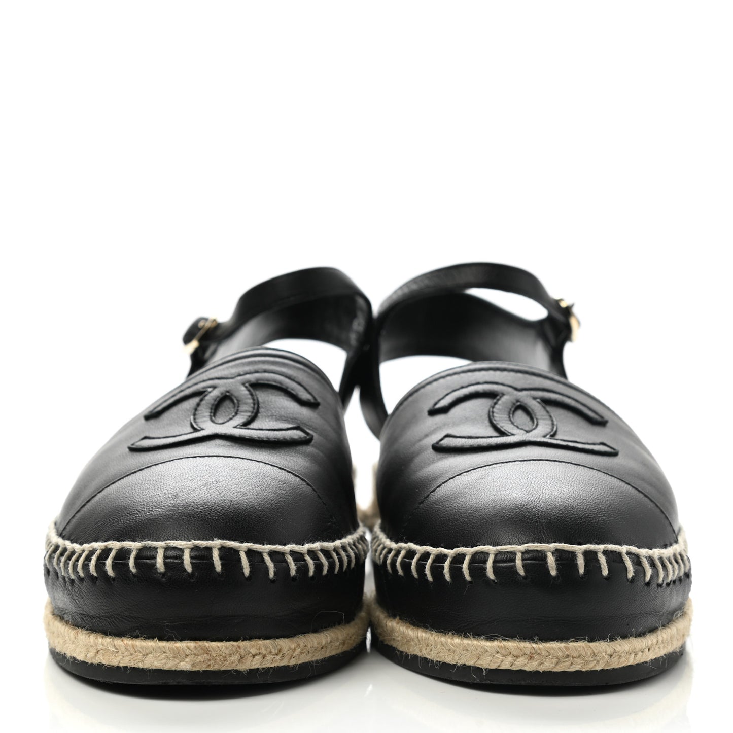 Lambskin Cap Toe CC Espadrilles Sandals 38 Black