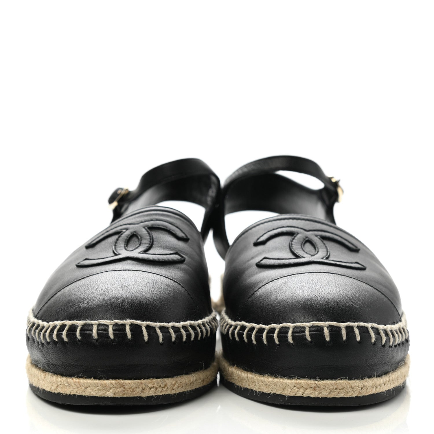 Chanel Lambskin Cap Toe CC Espadrilles Sandals 38 Black 2 of 10