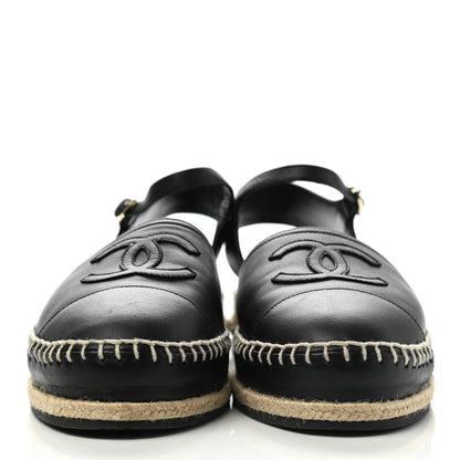 Chanel Lambskin Cap Toe CC Espadrilles Sandals 38 Black 2 of 10