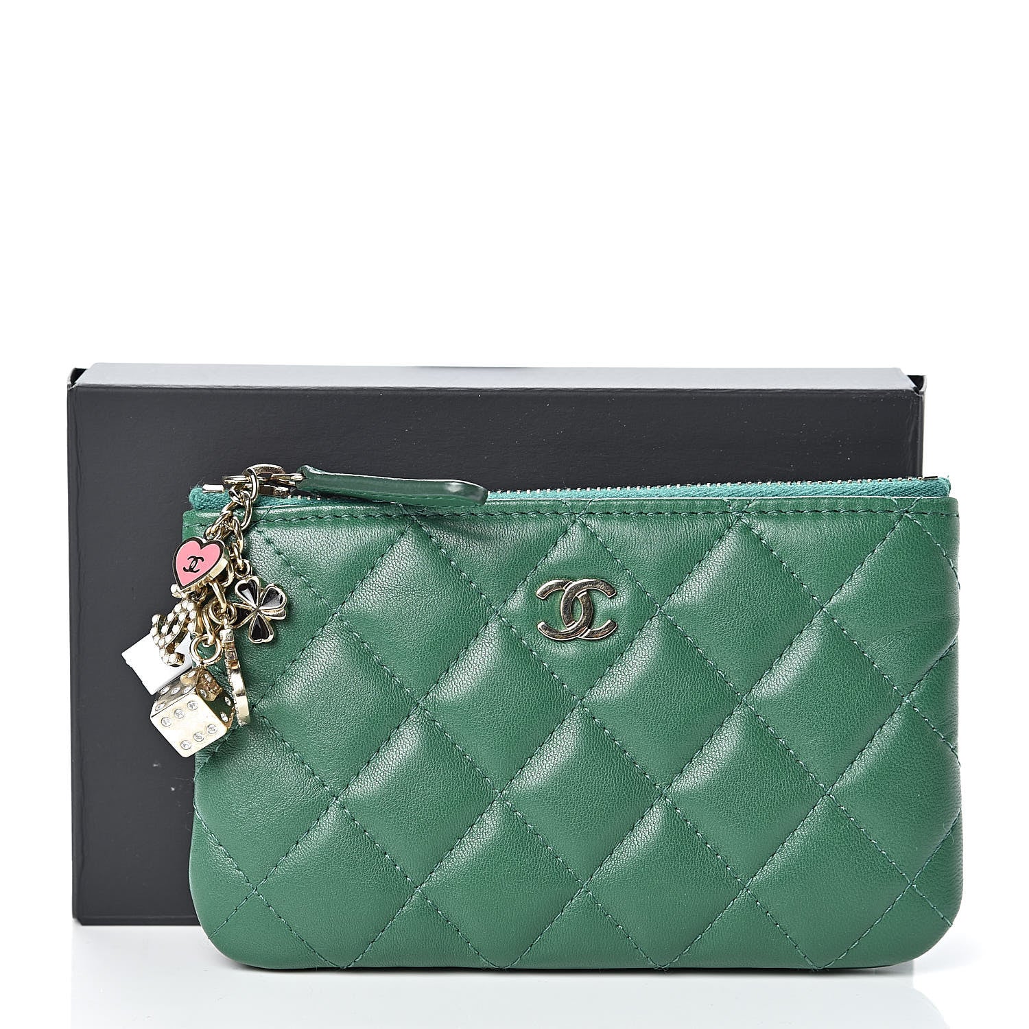 Chanel Lambskin Quilted Small Casino Cosmetic Case Green 8 of 8