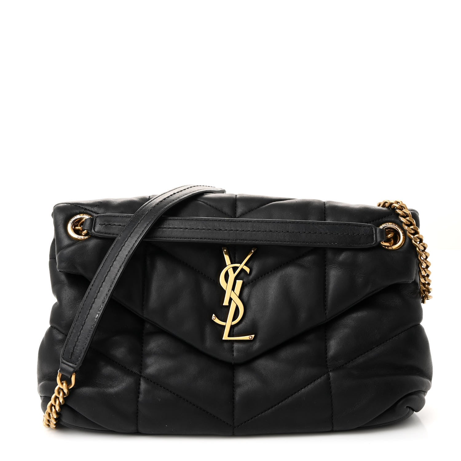 Saint Laurent Lambskin Quilted Small Loulou Puffer Monogram Chain Satchel Black 1 of 12