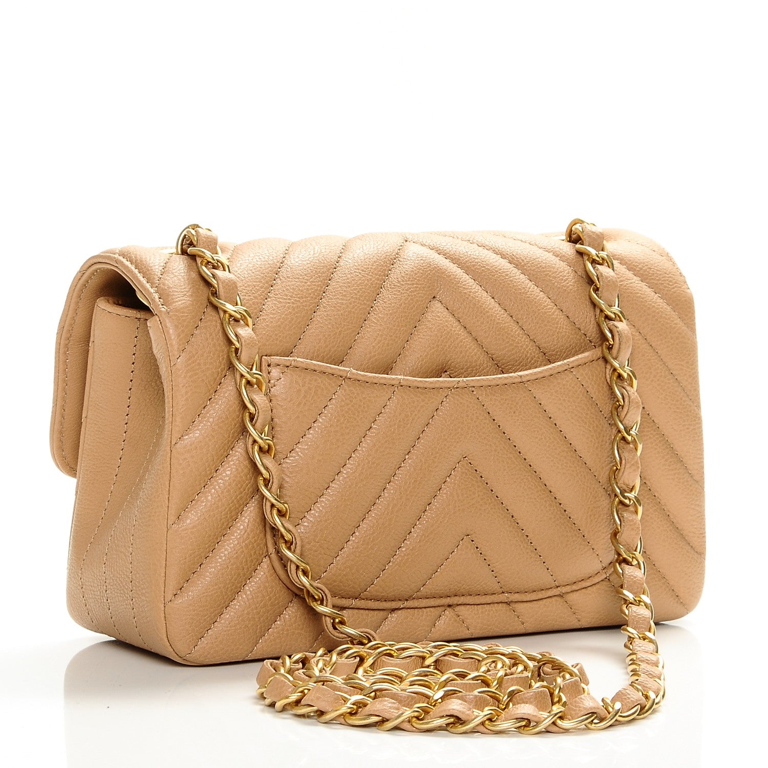 Chanel Calfskin Chevron Quilted Mini Rectangular Flap Dark Beige 3 of 7