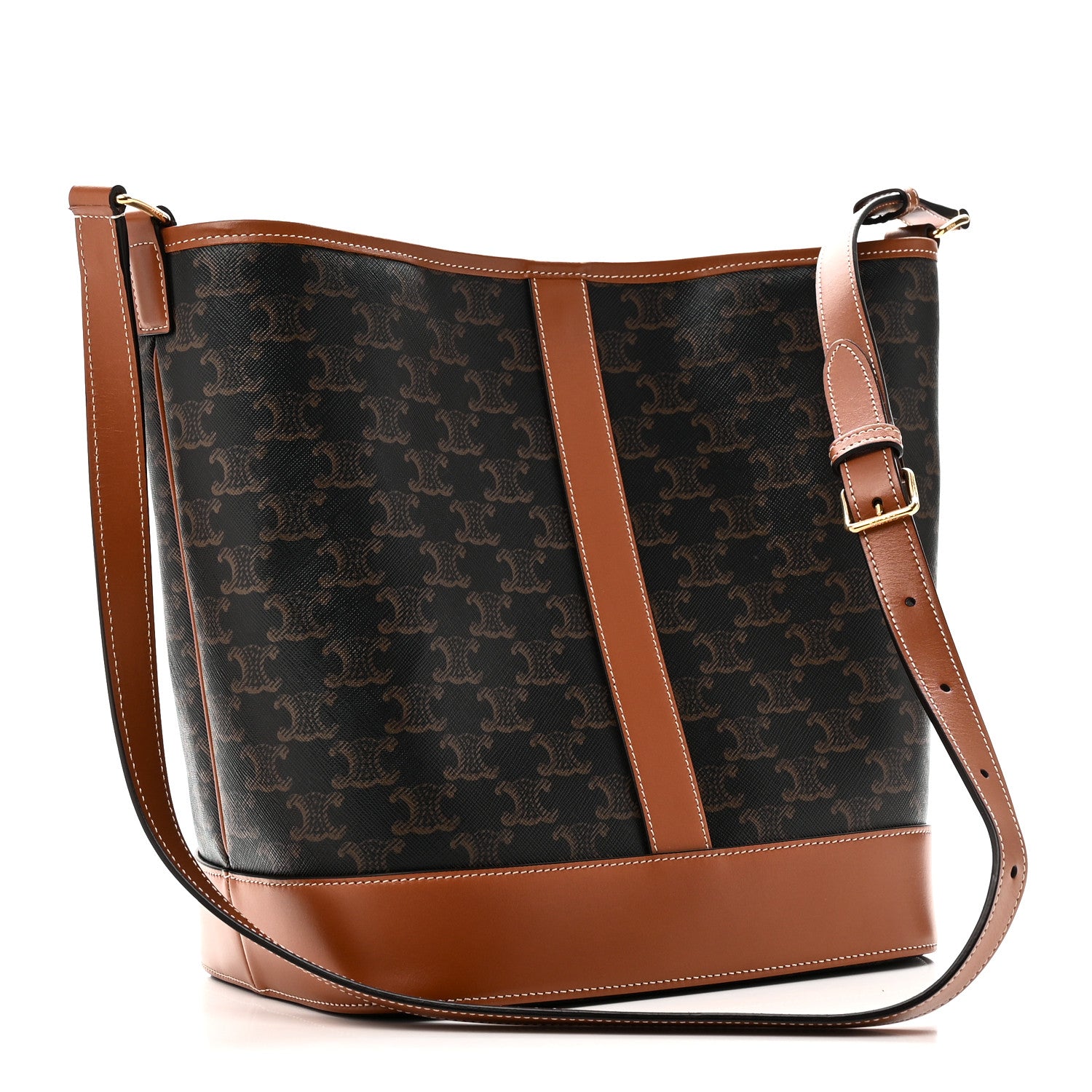 Celine Triomphe Canvas Calfskin Medium Bucket Bag Tan 3 of 10