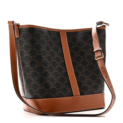 Celine Triomphe Canvas Calfskin Medium Bucket Bag Tan 3 of 10