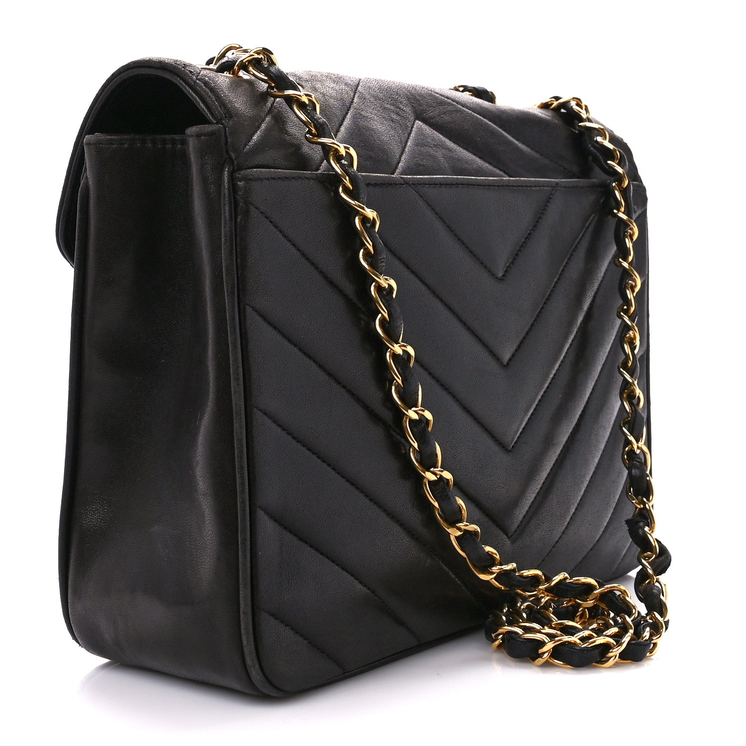 Chanel Lambskin Chevron Quilted Envelope Single Flap Black 3 of 13