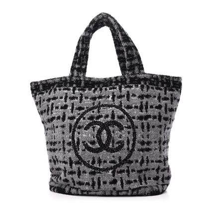 Chanel Terry Cotton CC Tote Black Grey 3 of 14