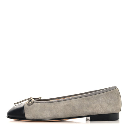 Chanel Suede Lambskin Cap Toe CC Ballerina Flats 37 Dark Grey Black 1 of 10