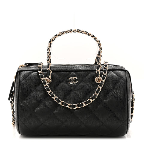 Caviar Quilted Barrel Clutch With Chain Black
