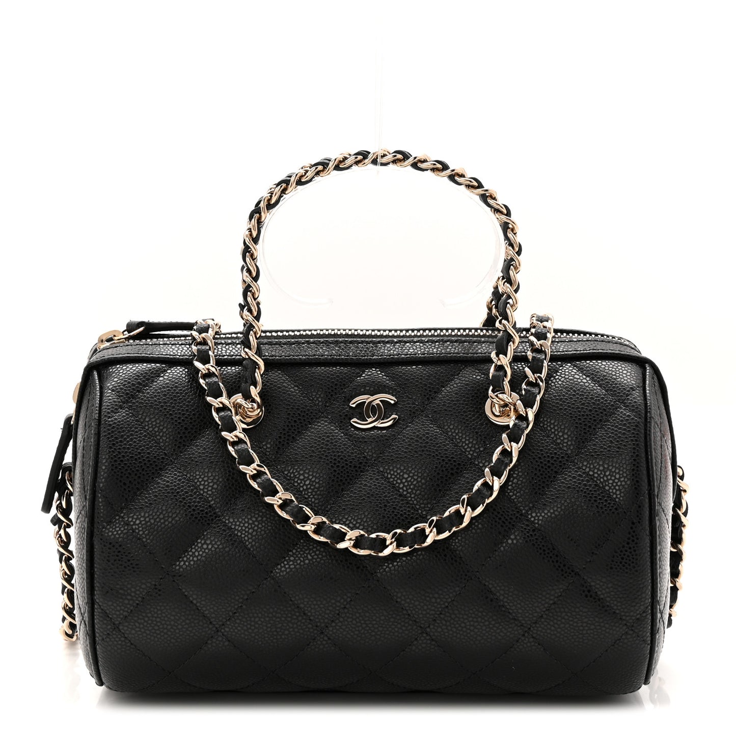 Caviar Quilted Barrel Clutch With Chain Black