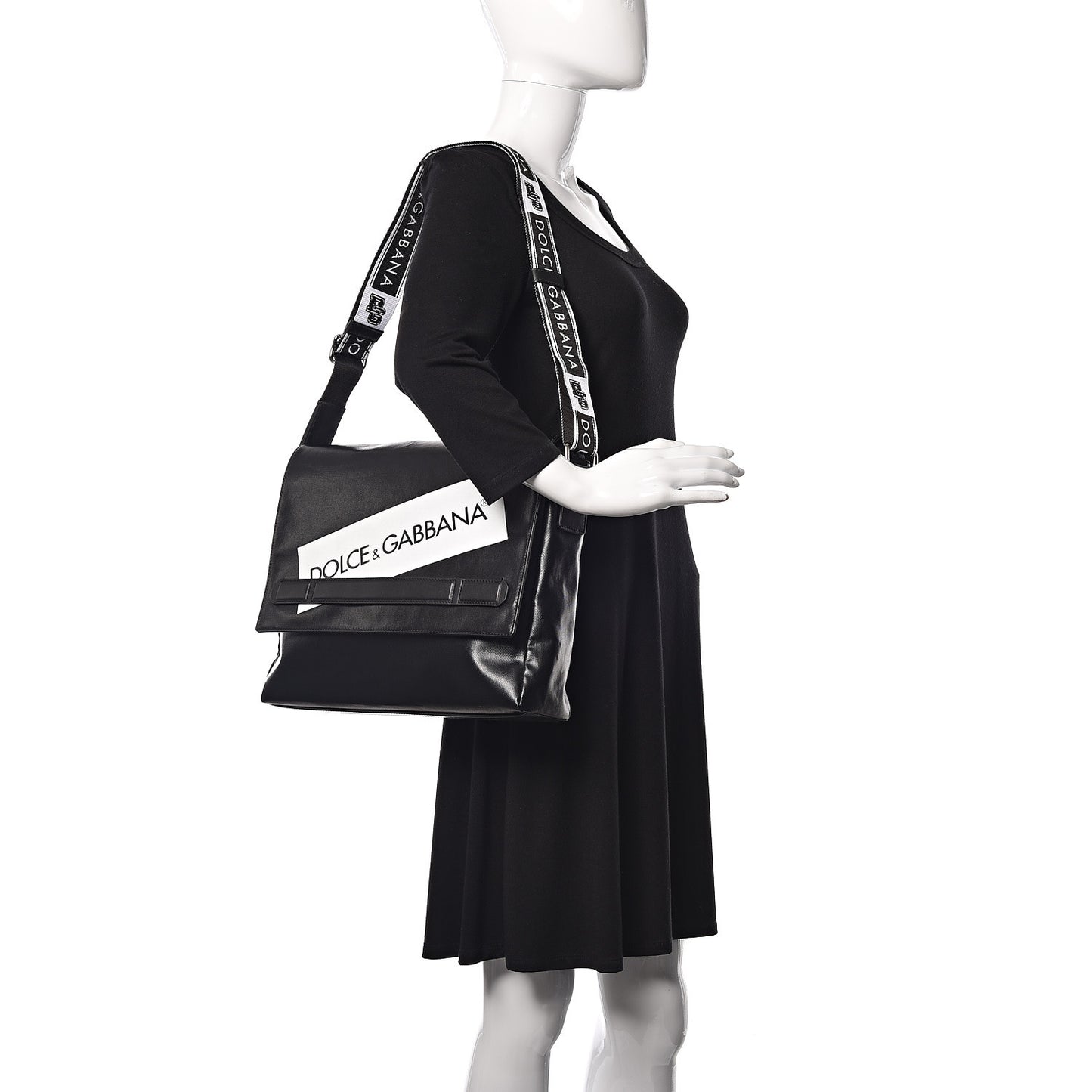 Calfskin Coated Canvas Logo Panel Messenger Black
