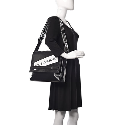 Dolce & Gabbana Calfskin Coated Canvas Logo Panel Messenger Black 2 of 14