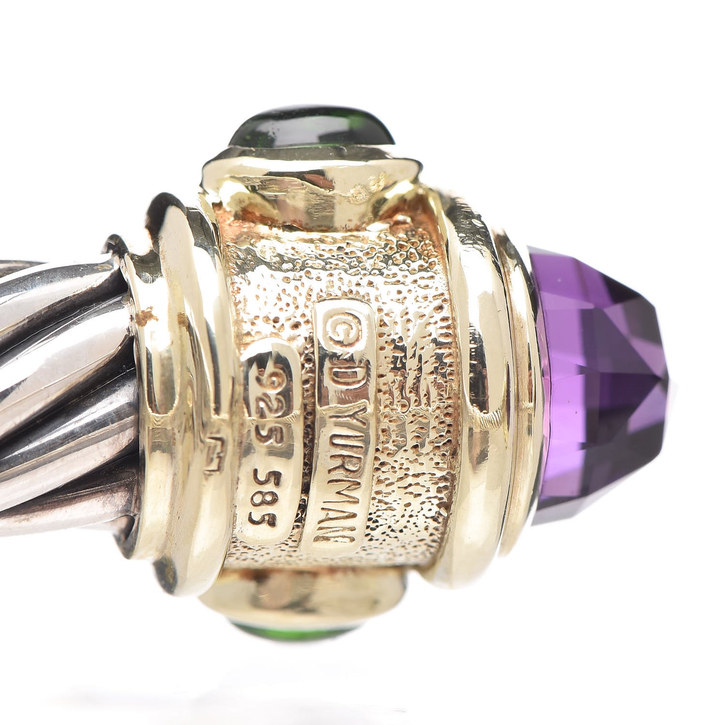 Sterling Silver 14K Yellow Gold Amethyst Rhodolite Garnet Peridot 10mm Cable Renaissance Bracelet