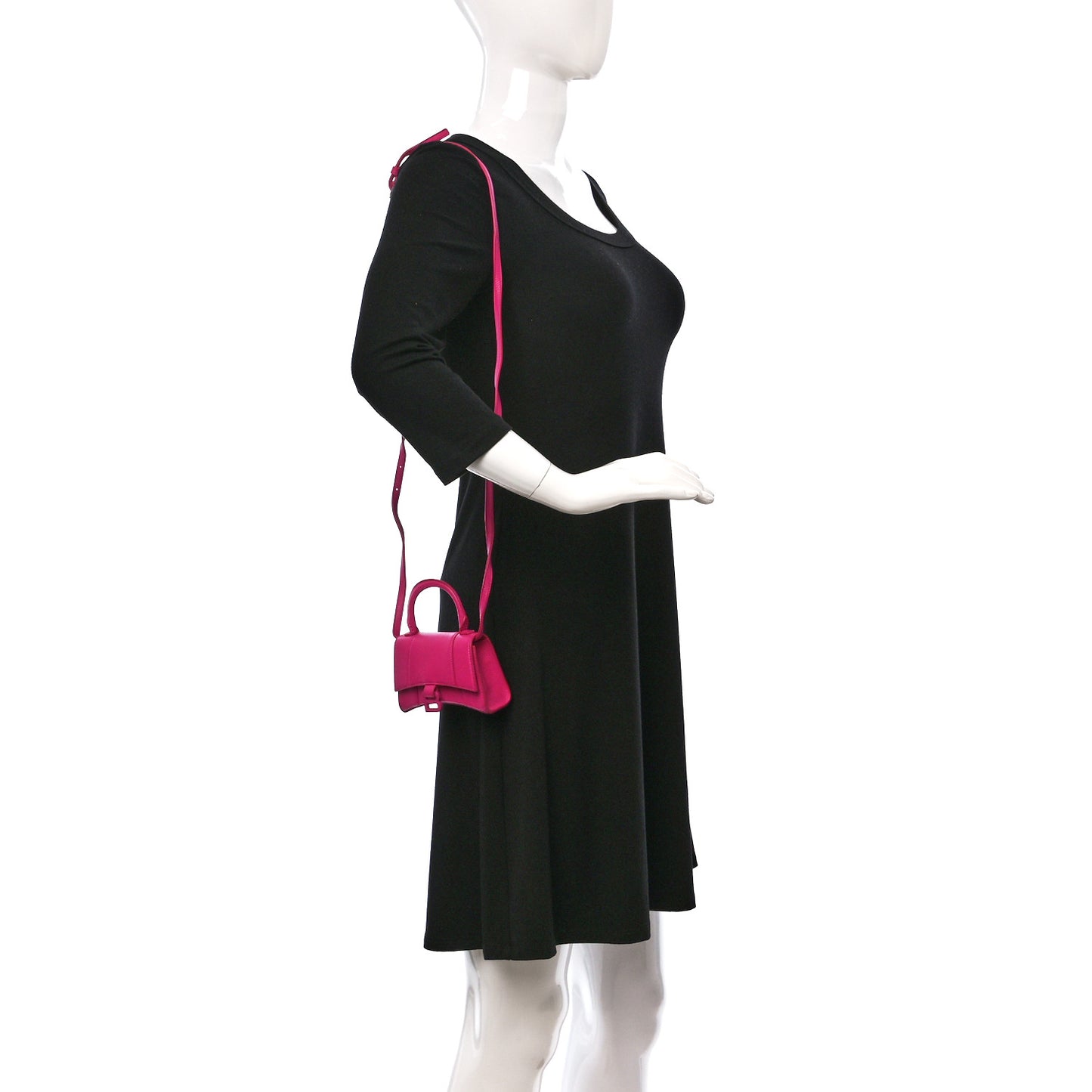 Grained Calfskin Tonal B Hourglass Top Handle Bag Mini Fuchsia