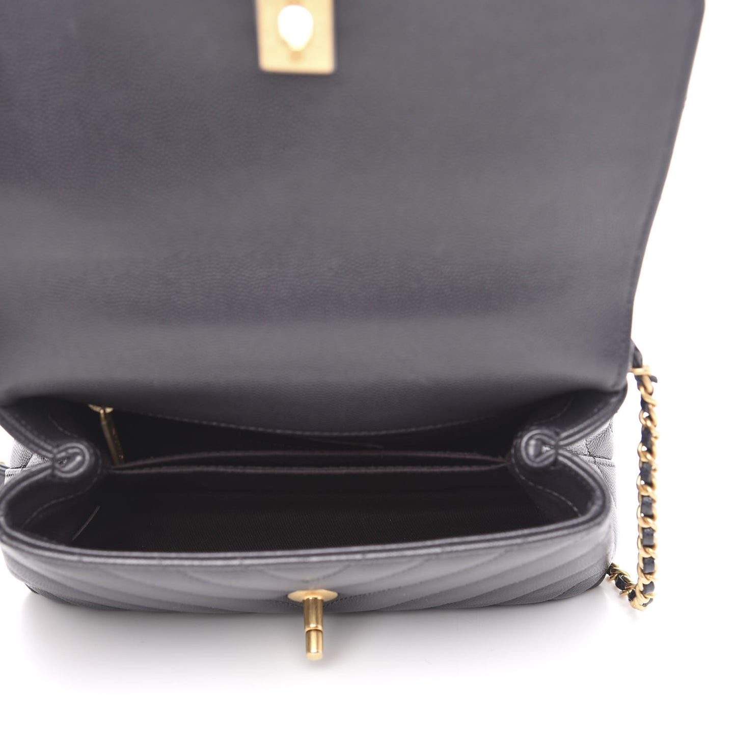 Caviar Chevron Quilted Mini Coco Handle Flap Dark Grey