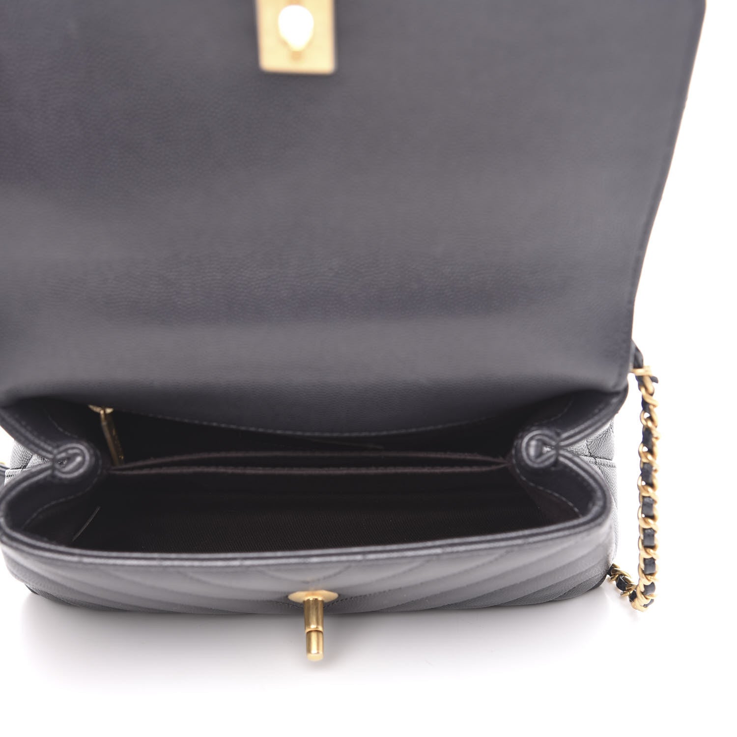 Chanel Caviar Chevron Quilted Mini Coco Handle Flap Dark Grey 5 of 12