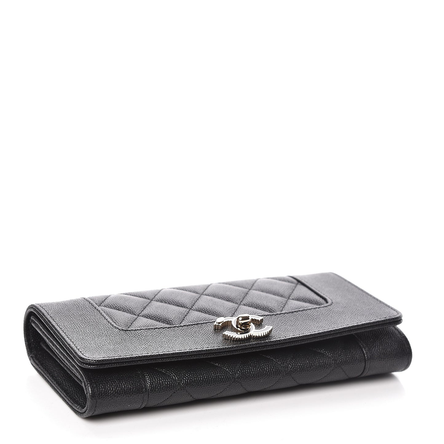 Caviar Quilted Mademoiselle Vintage Flap Wallet Black