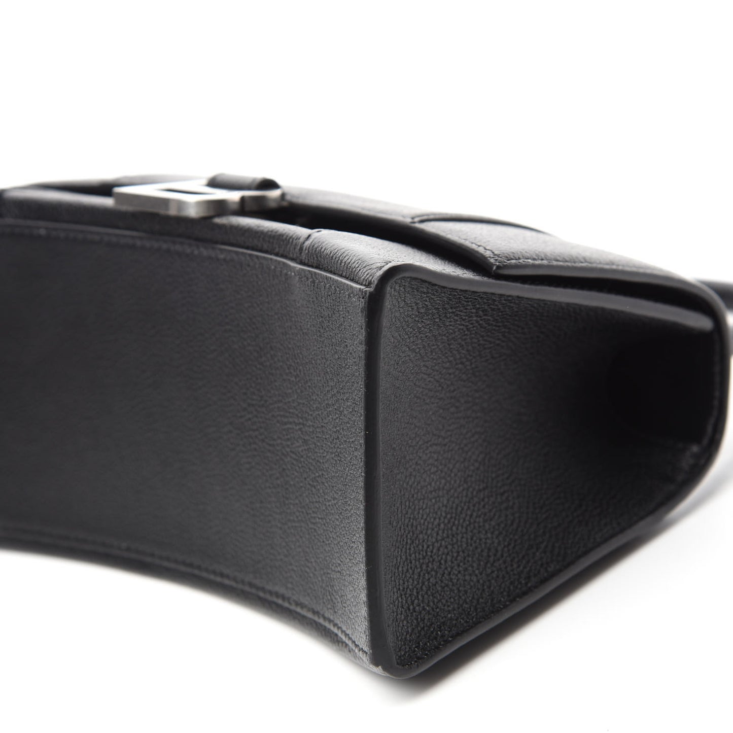 Grained Calfskin Small Hourglass Top Handle Bag Black