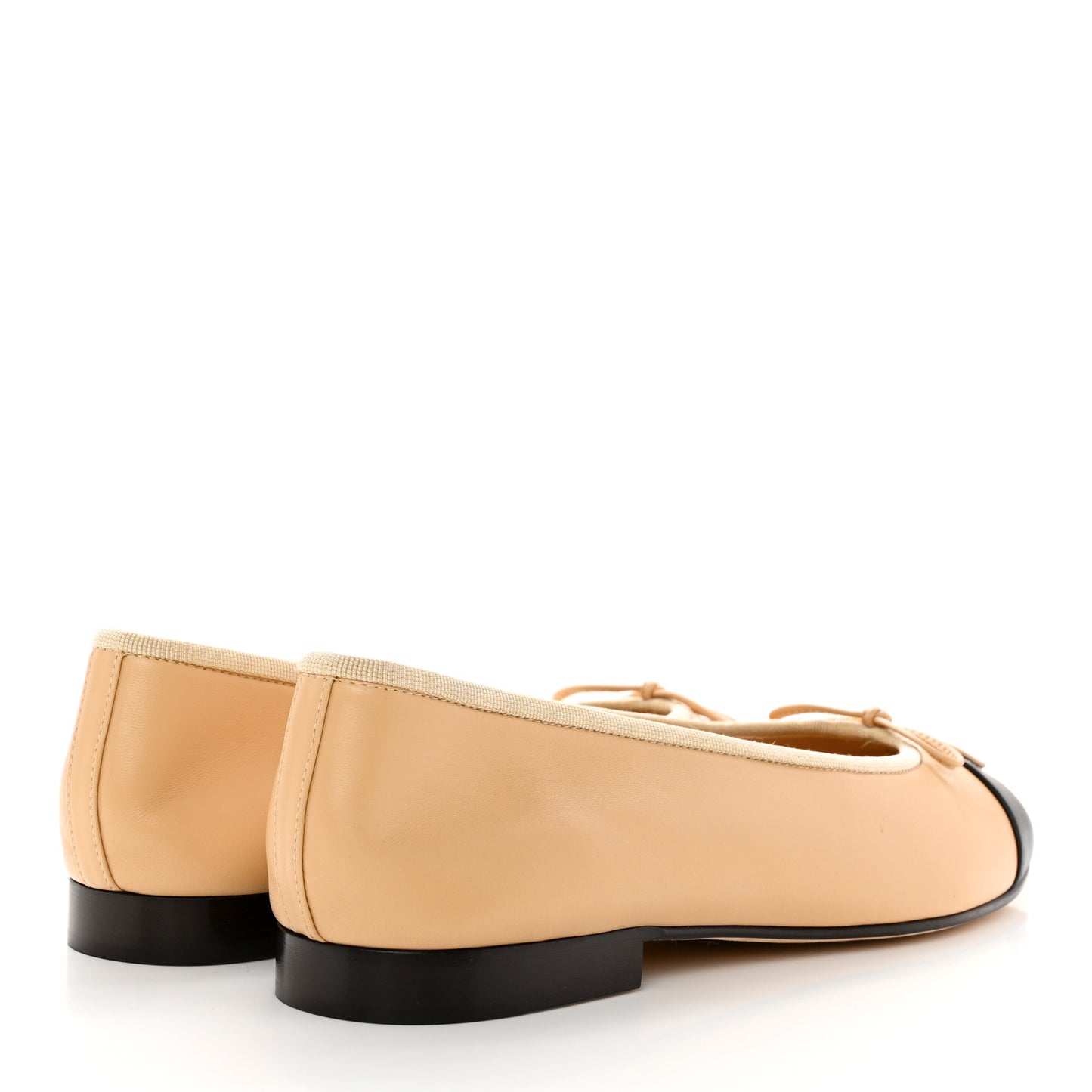 Lambskin Cap Toe Ballerina Flats 39.5 Beige Black