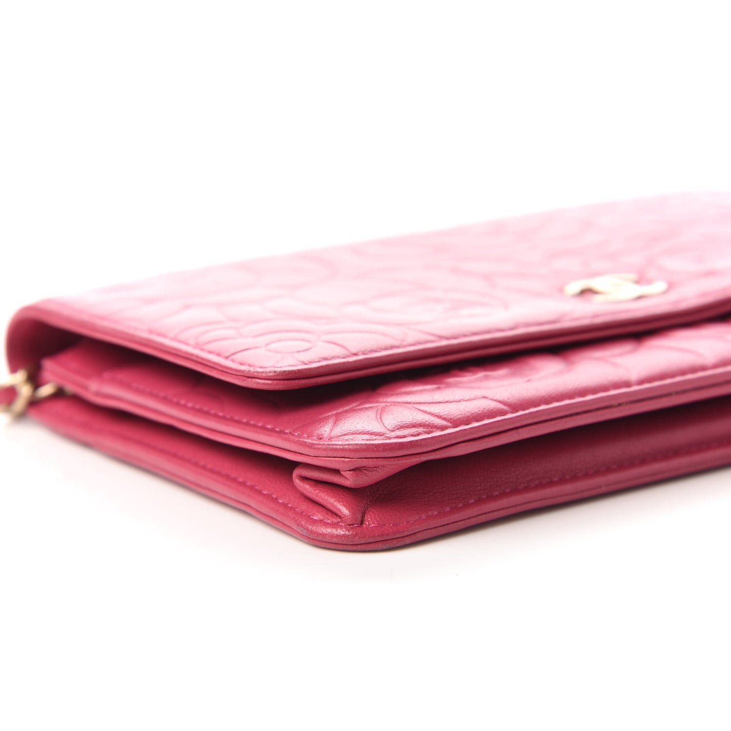 Lambskin Camellia Embossed Wallet On Chain WOC Pink