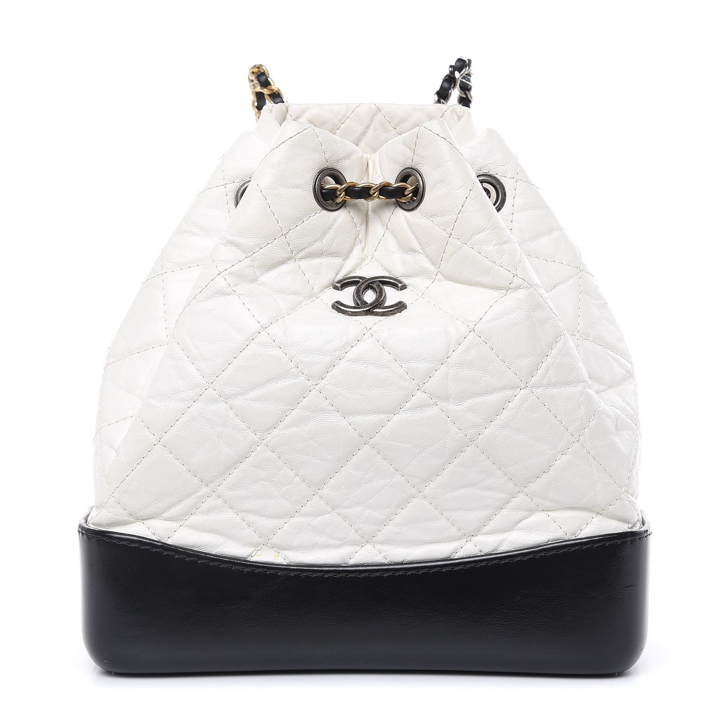 Aged Calfskin Quilted Small Gabrielle Backpack Black White