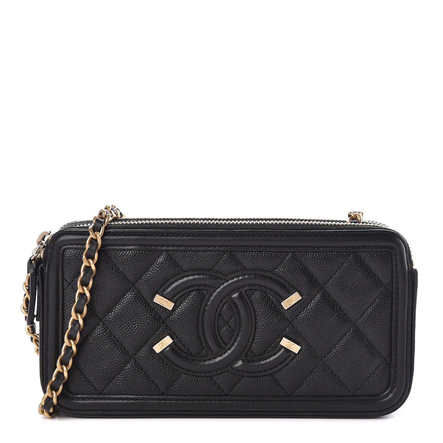 Chanel Caviar Quilted CC Filigree Clutch With Chain Black 1 of 13