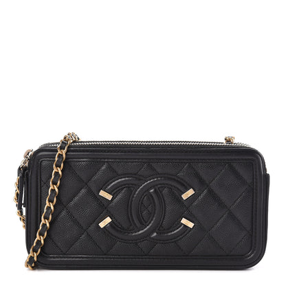 Chanel Caviar Quilted CC Filigree Clutch With Chain Black 1 of 13