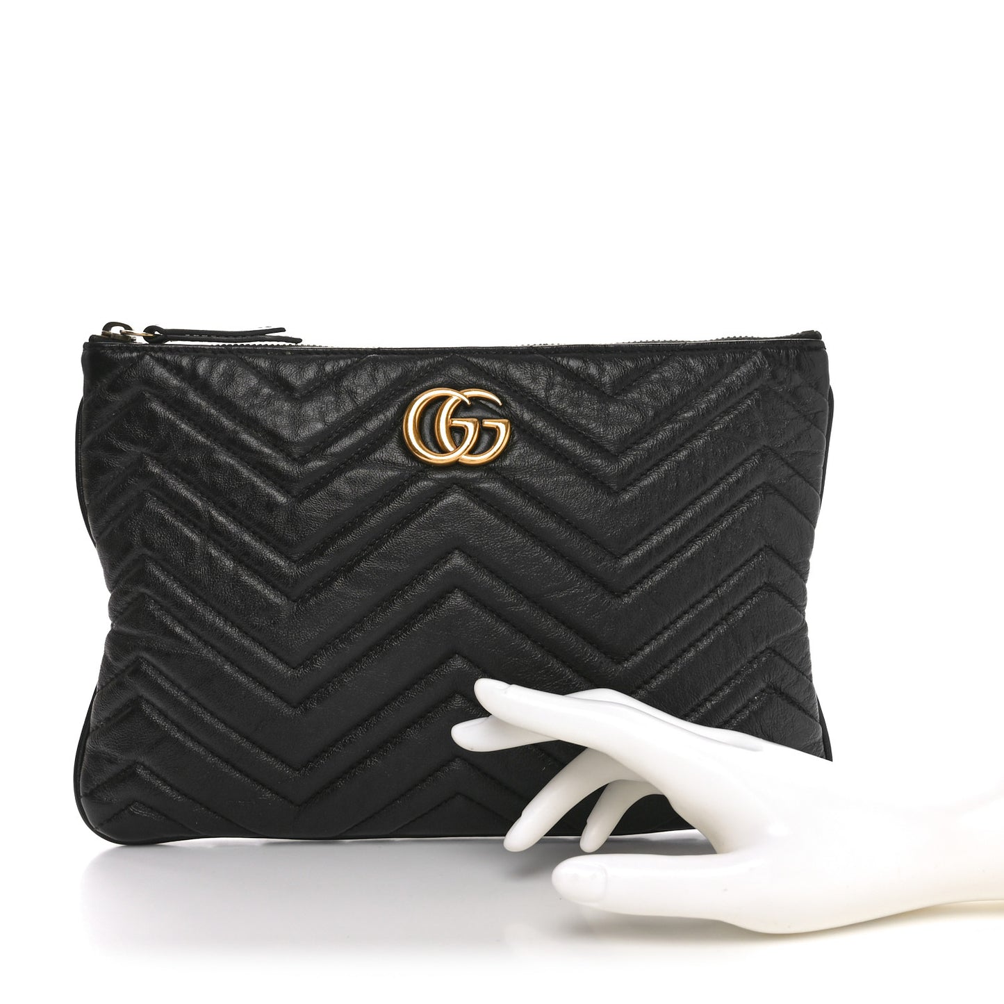 Azalea Calfskin Matelasse Heart GG Marmont Zip Pouch Black