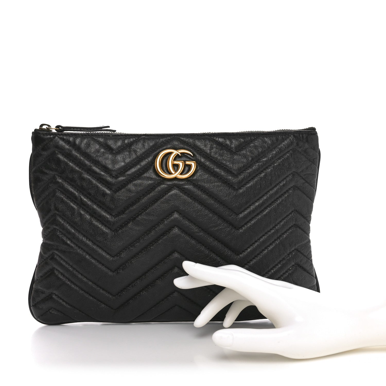 Gucci Azalea Calfskin Matelasse Heart GG Marmont Zip Pouch Black 2 of 10