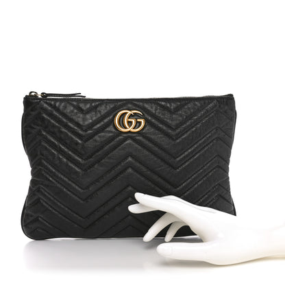 Gucci Azalea Calfskin Matelasse Heart GG Marmont Zip Pouch Black 2 of 10