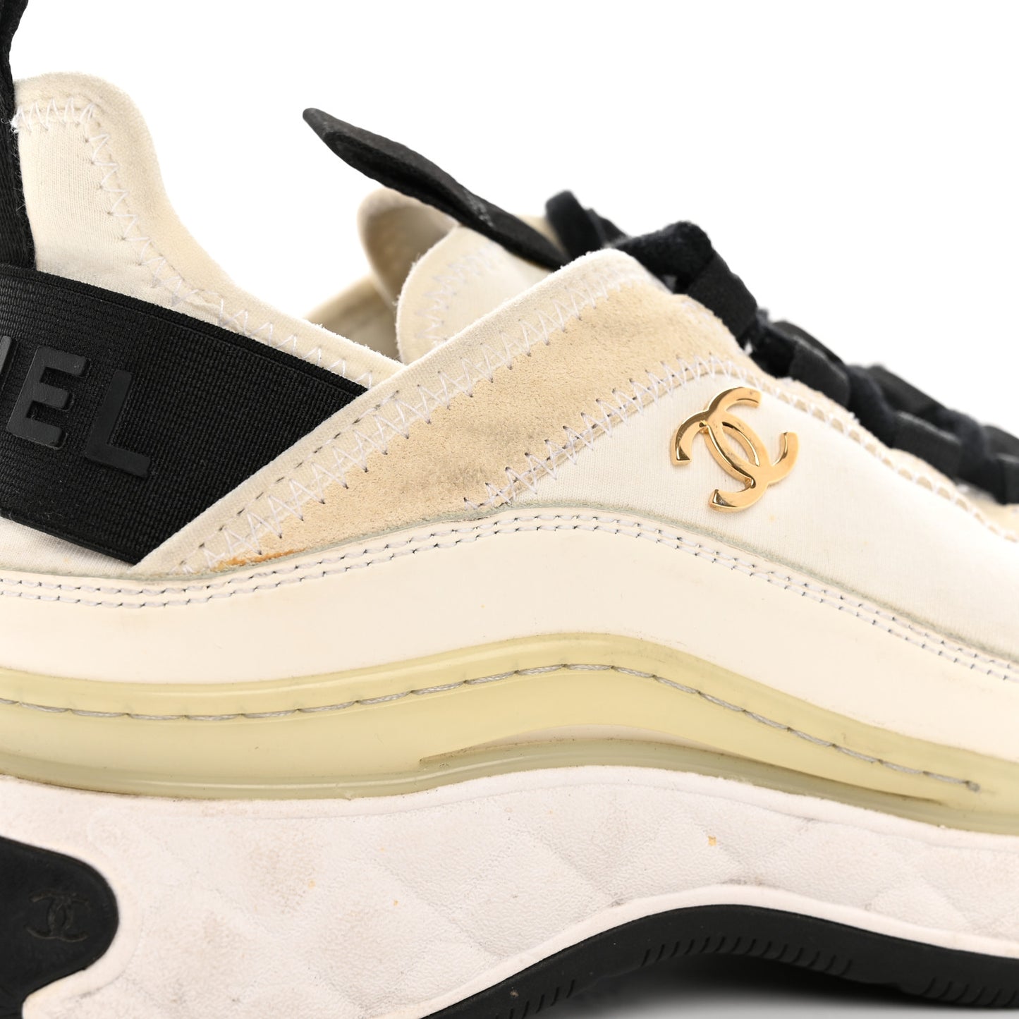 Velvet Calfskin Mixed Fibers CC Sneakers 36 Ivory Black