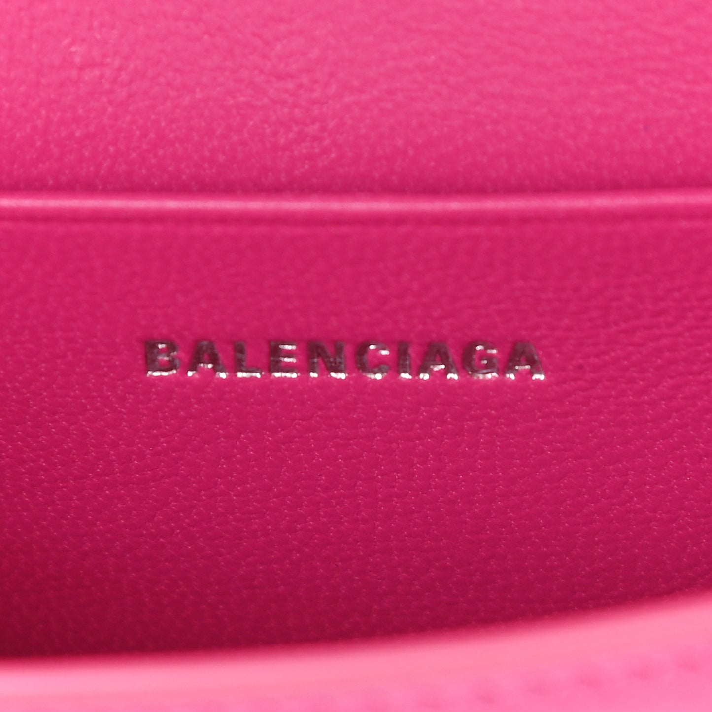Grained Calfskin Tonal B Hourglass Top Handle Bag Mini Fuchsia