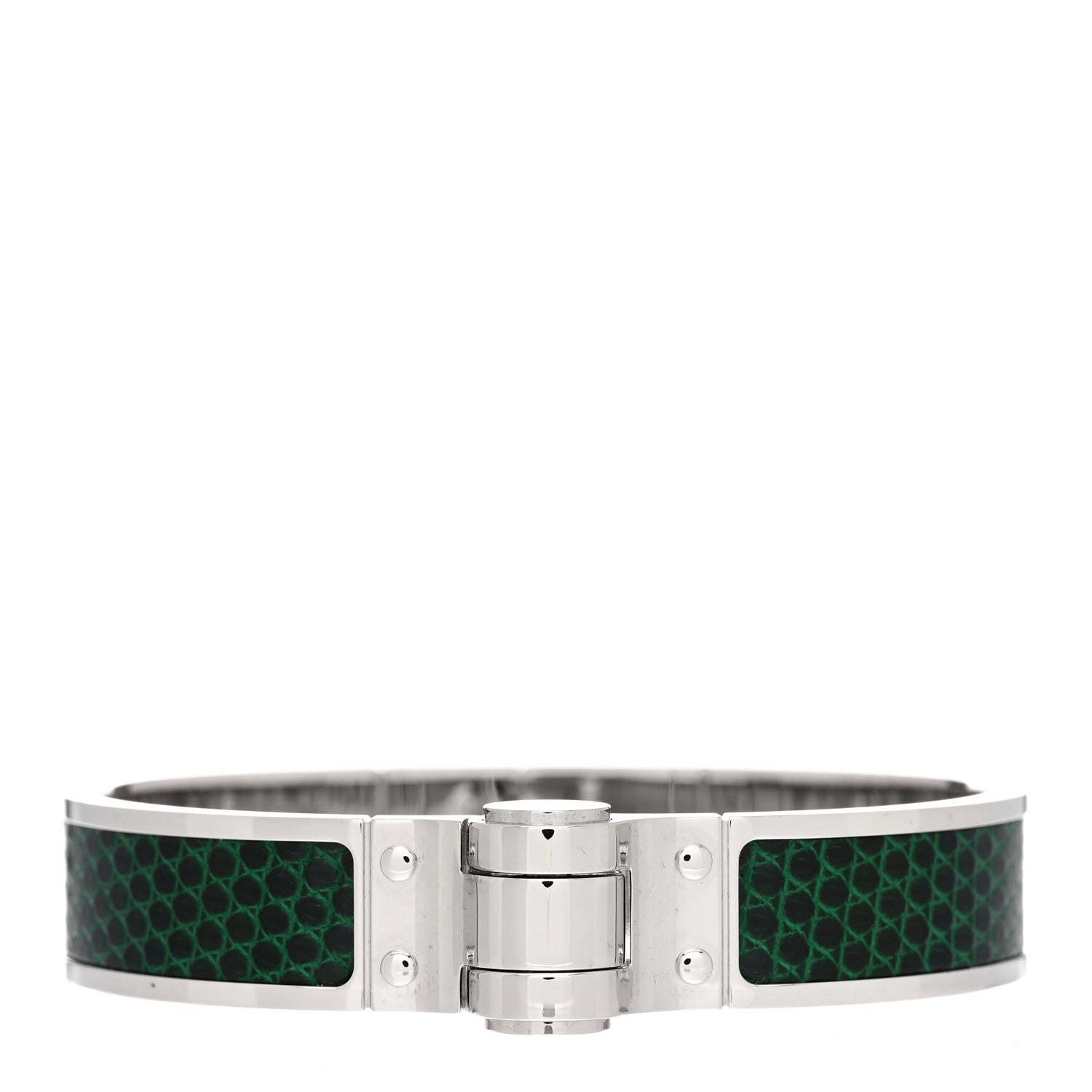 Hermes Lizard Charniere Cuir Narrow Hinged Bracelet S Vert Moyen 1 of 4
