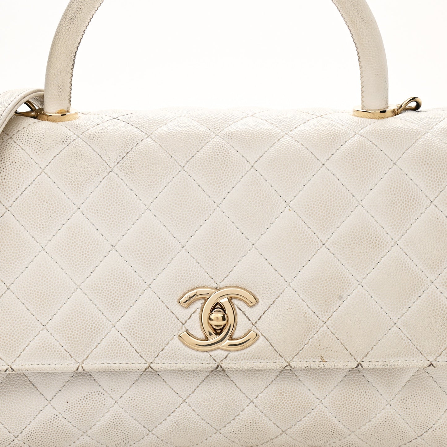 Caviar Quilted Small Coco Handle Flap White