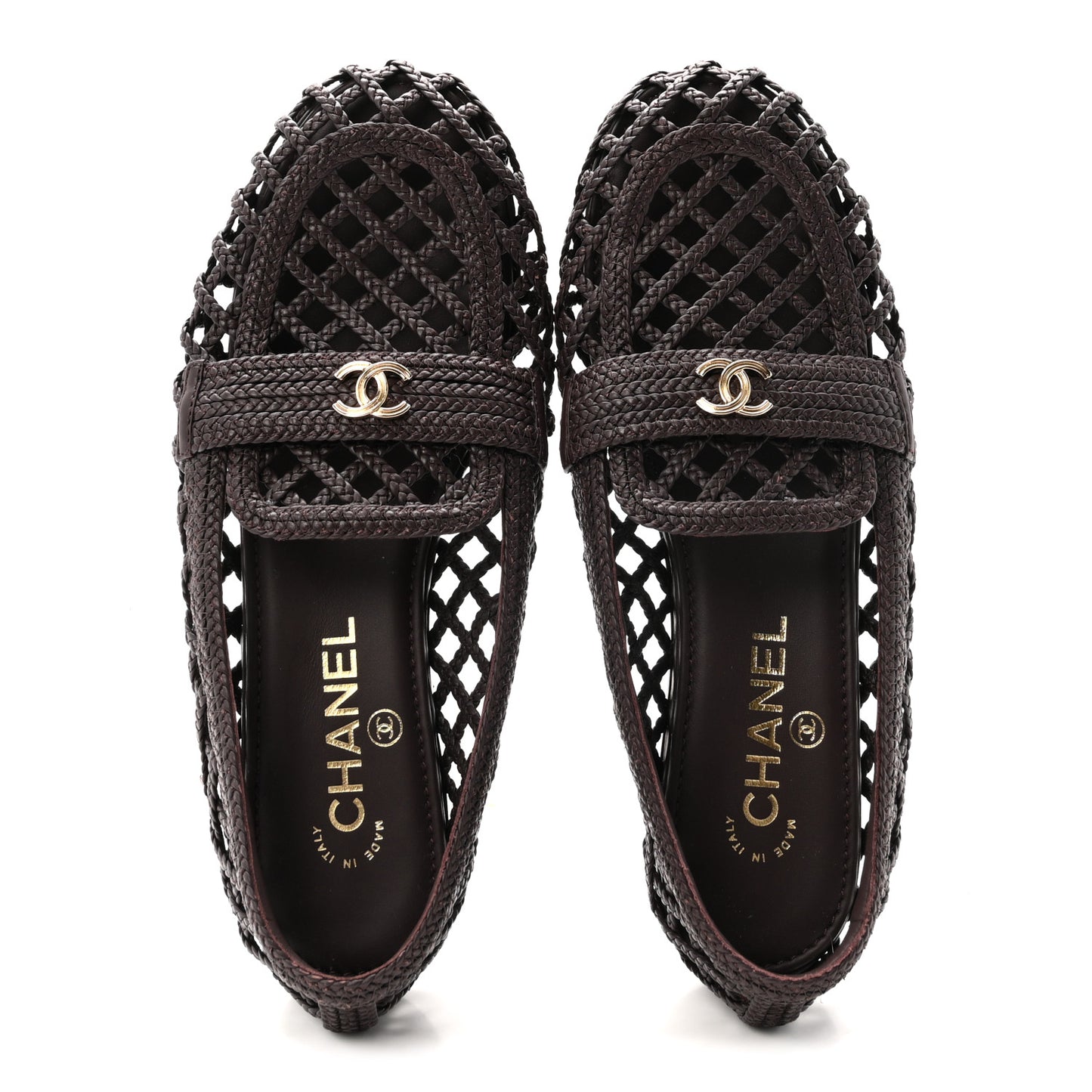 Braided Lambskin CC Mocassin Loafers 39 Burgundy