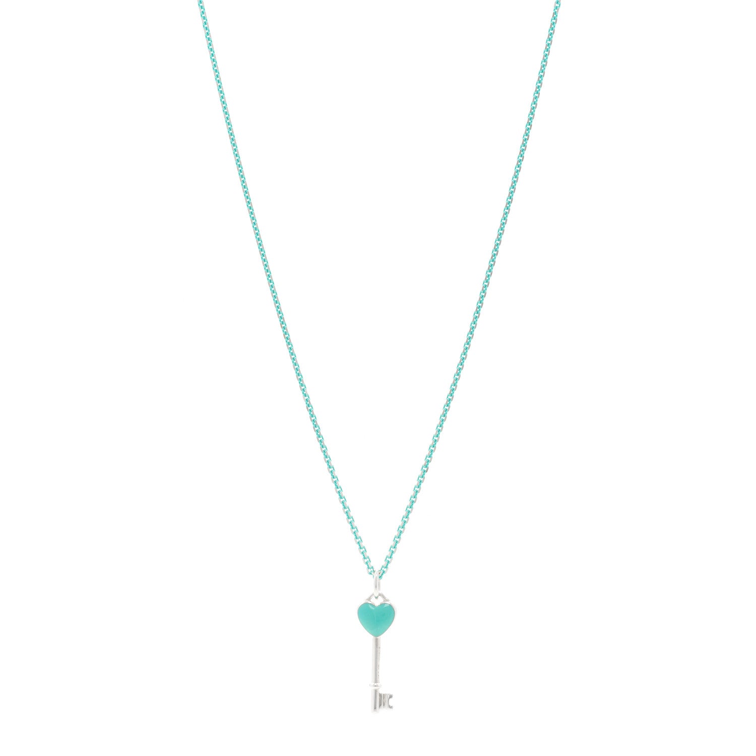 Tiffany Sterling Silver Enamel Heart Key Pendant Chain Necklace Blue 1 of 6