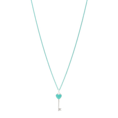 Tiffany Sterling Silver Enamel Heart Key Pendant Chain Necklace Blue 1 of 6