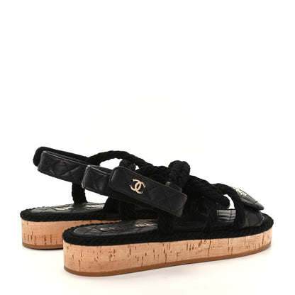 Chanel Cord Lambskin Quilted Logo Sandals 36 Black 4 of 11
