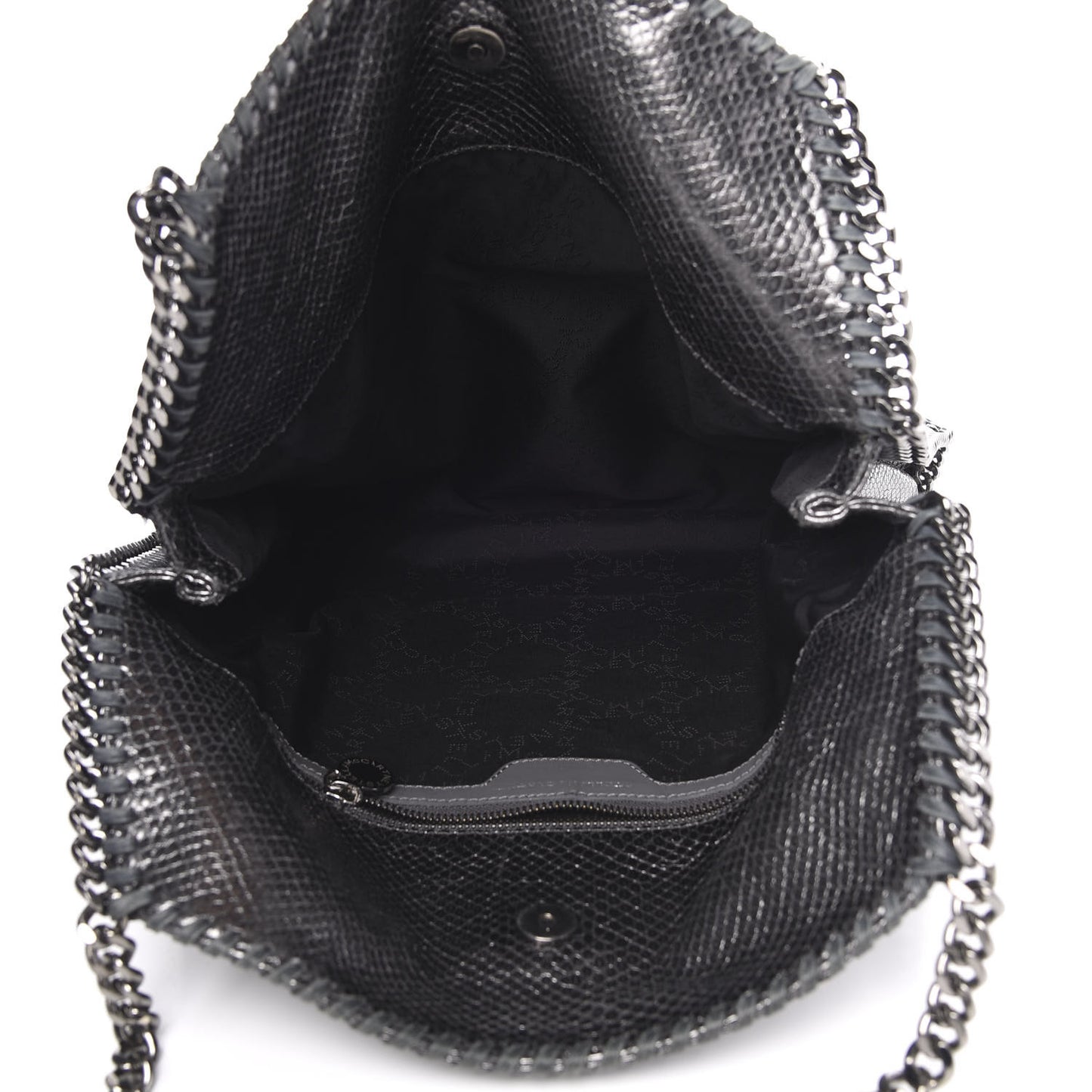 Metallic Snake Print Small Falabella Tote Ruthenium