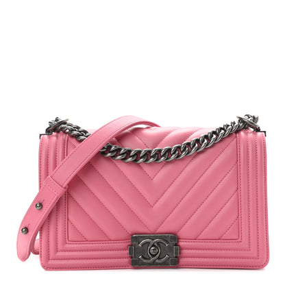 Chanel Calfskin Chevron Quilted Medium Boy Flap Pink 1 of 12