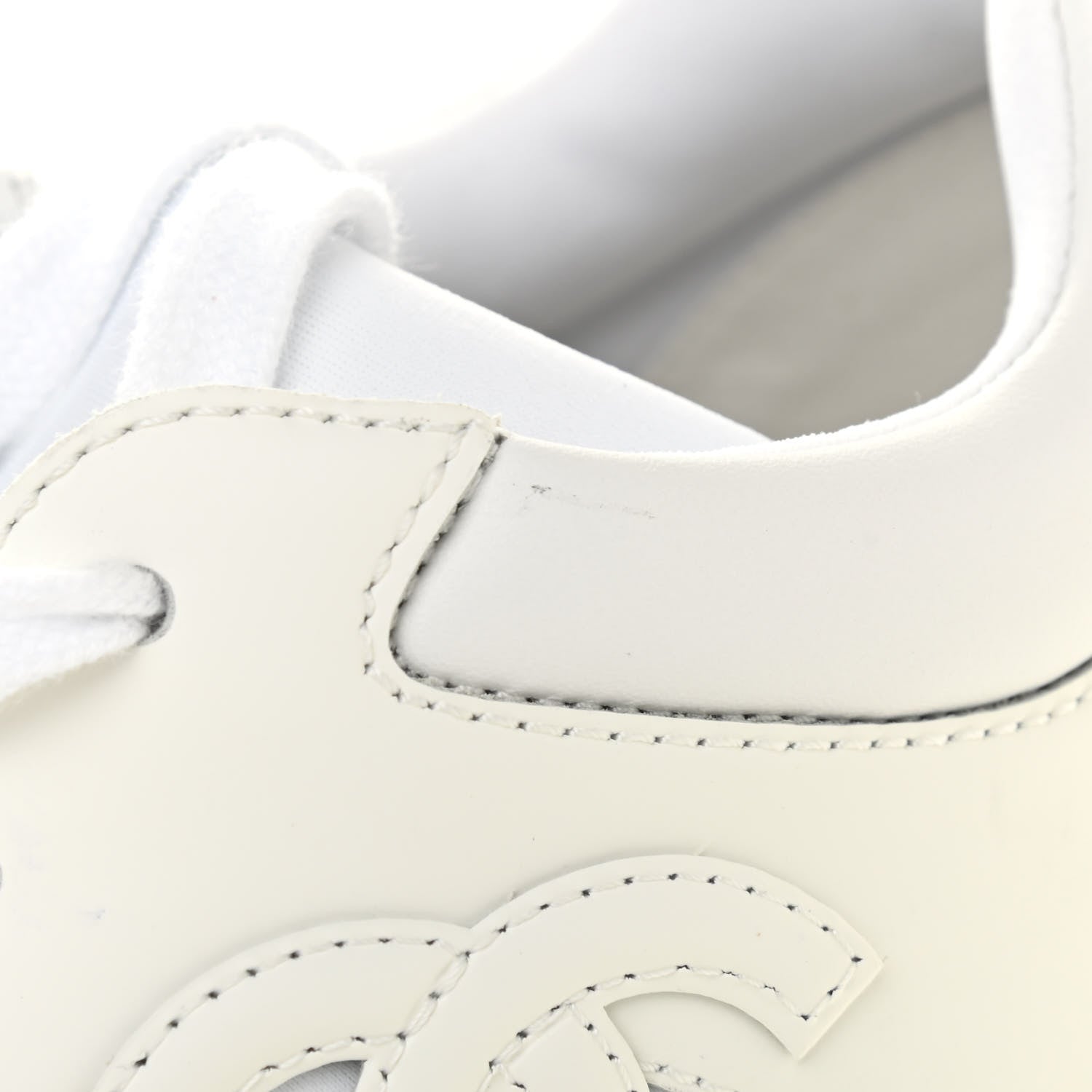Chanel Suede Calfskin Fabric CC Sneakers 38.5 White 9 of 10
