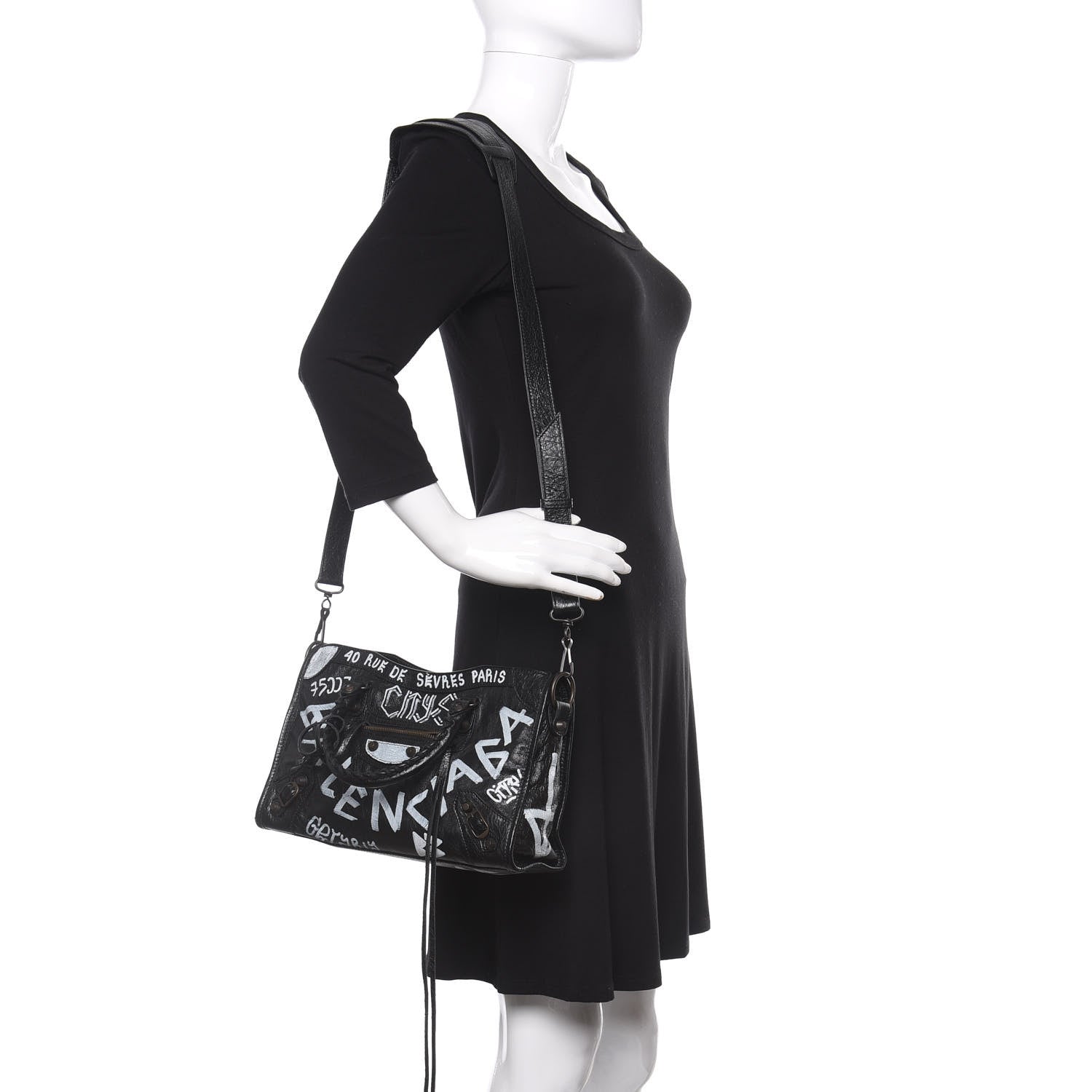 Balenciaga Agneau Classic Hardware Graffiti All Over S City Black 2 of 12