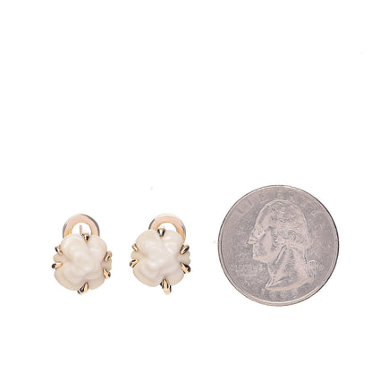 Chanel 18K Yellow Gold White Agate Camellia Earrings 2 of 5