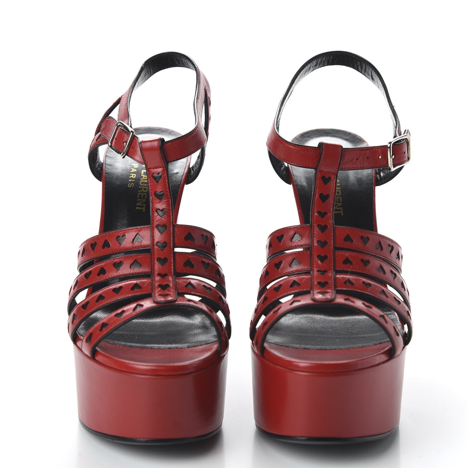 Saint Laurent Calfskin Tripon Heart Platform Sandals 36.5 Red Black 2 of 10